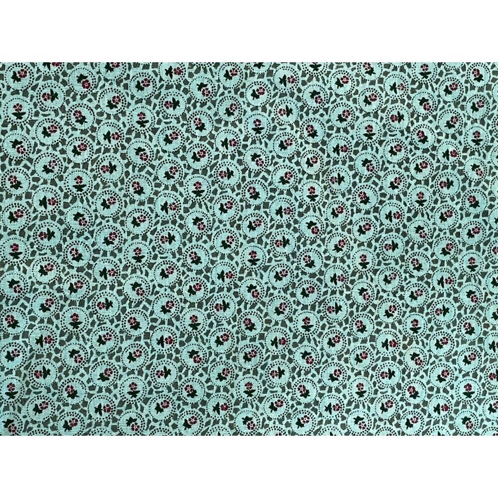 Vintage Cotton Fabric Floral Motif‎ Green and Pink Pattern 44" x 36" (1 YARD)